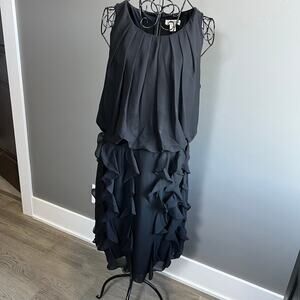 Coldwater Creek Sleeveless Black Cascade Ruffle Dress Pleated Bodice Size Large